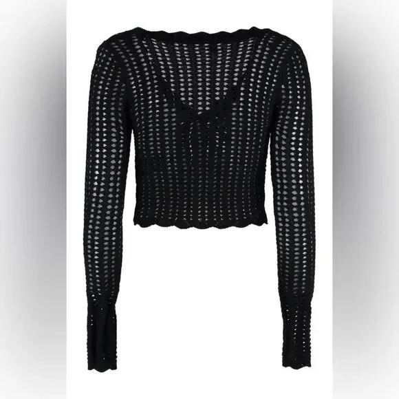 NWT Self-Portrait Black Cropped Sweater - Picture 2 of 10